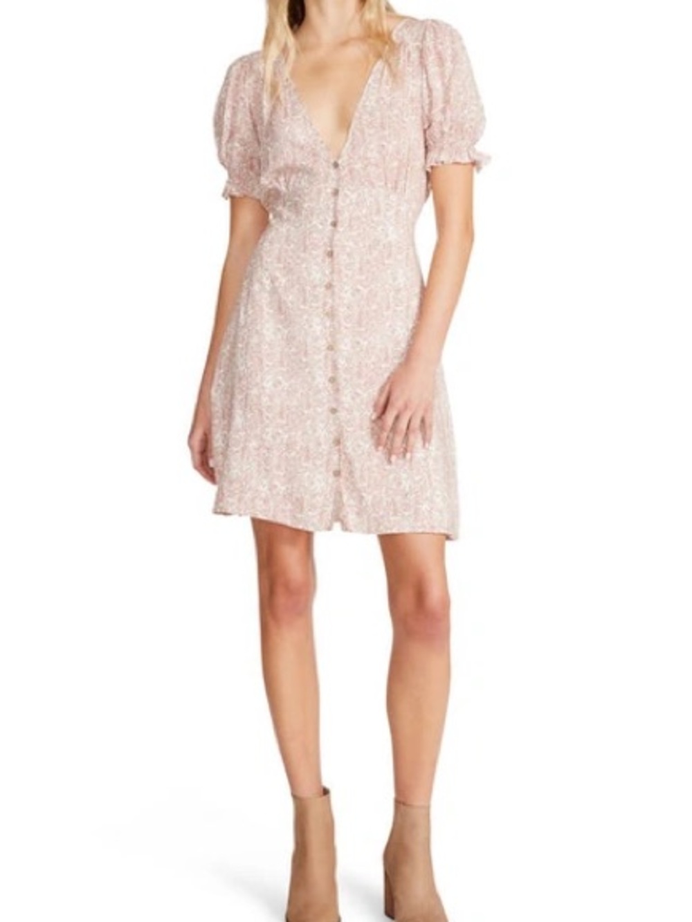 Pink Button-Front Mini Dress, BB Dakota by Steve Madden, Large, $19